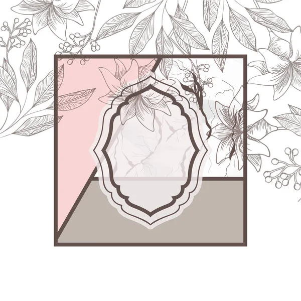 Victorian with frame and flowers isolated icon — Stock Vector