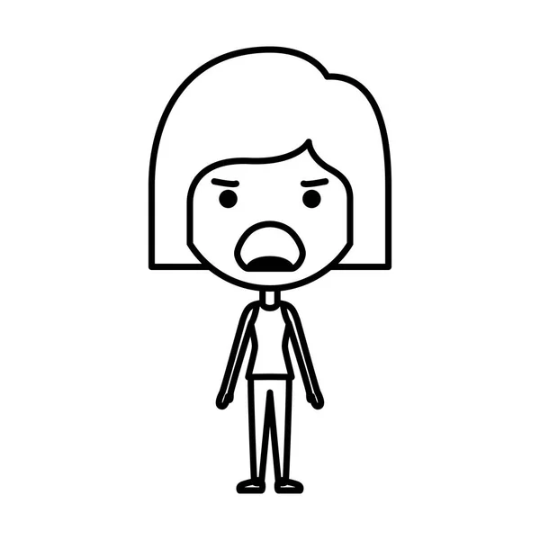 Donna dei cartoni animati furioso personaggio kawaii — Vettoriale Stock