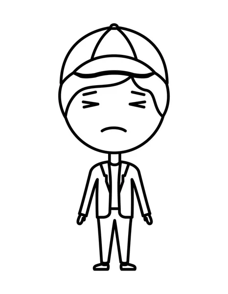 Caricatura triste hombre kawaii carácter — Archivo Imágenes Vectoriales