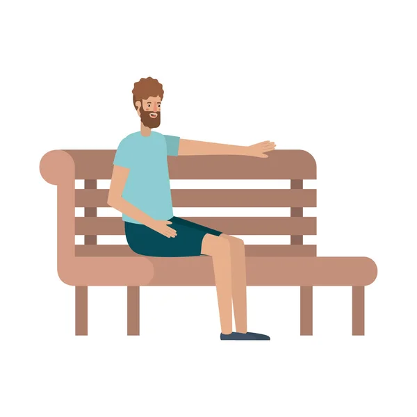 Jeune homme avec barbe assis dans une chaise en bois — Image vectorielle