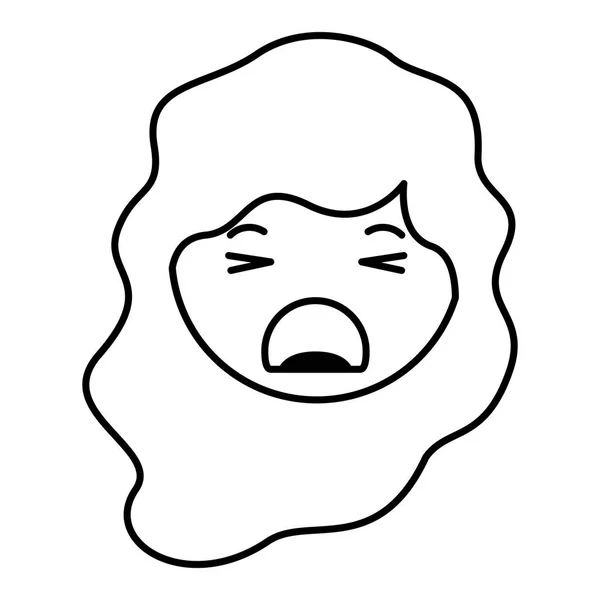 Cartone animato donna arrabbiato testa kawaii personaggio — Vettoriale Stock