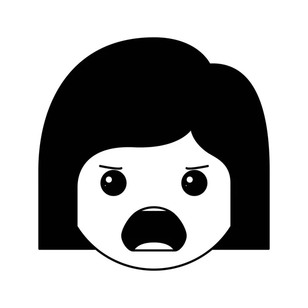 Cartoon woman angry head kawaii character — Stock Vector