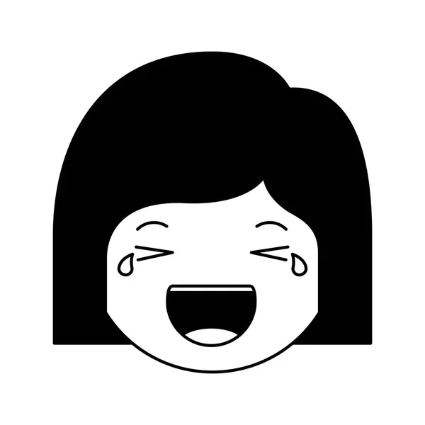 Wanita kartun karakter kawaii kepala bahagia - Stok Vektor