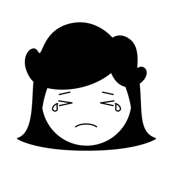 Cartoon woman crying head kawaii character — Stock Vector