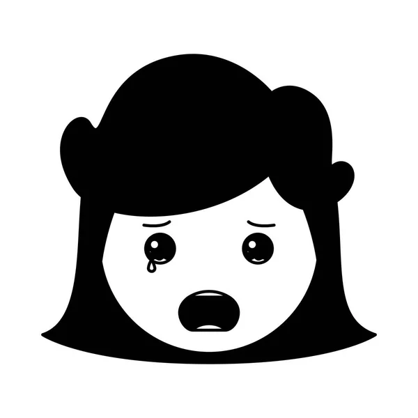 Dibujos animados mujer llorando cabeza kawaii carácter — Vector de stock