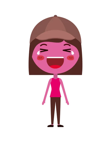 Dessin animé femme heureux kawaii caractère — Image vectorielle