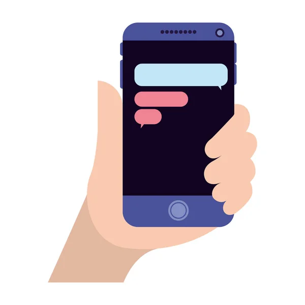 Mano con smartphone y aplicación de chat — Vector de stock