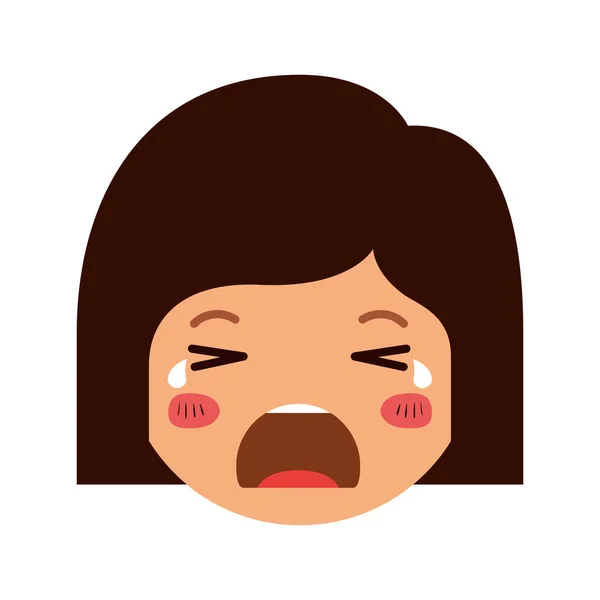 Tecknad kvinna gråter huvud kawaii karaktär — Stock vektor