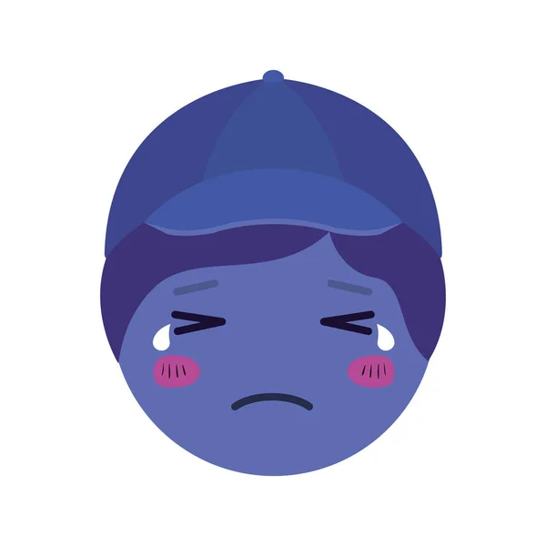 Dessin animé triste homme tête kawaii personnage — Image vectorielle
