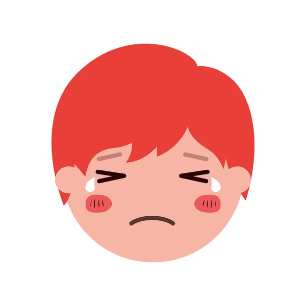 Мультфильм грустный человек голова кавайи — стоковый вектор
