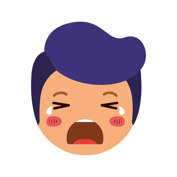 Caricatura hombre llorando cabeza kawaii carácter — Vector de stock