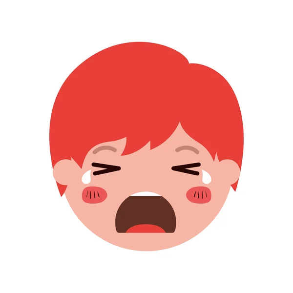 Caricatura hombre llorando cabeza kawaii carácter — Vector de stock