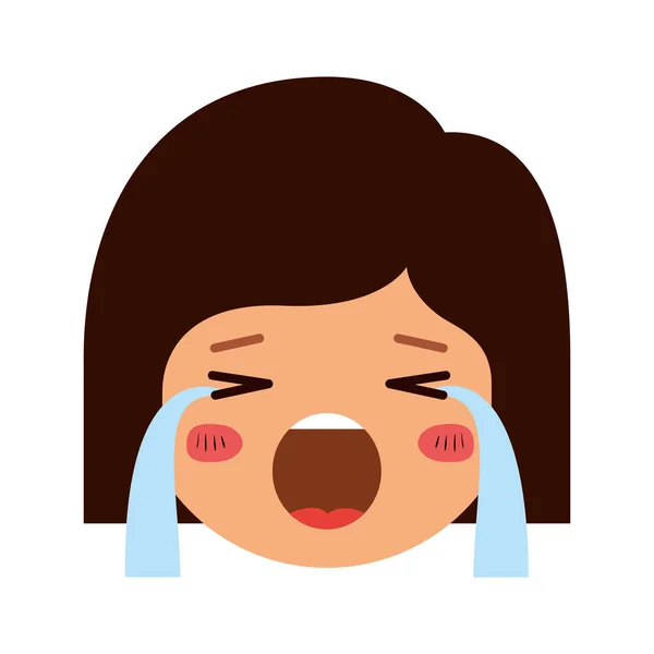 Kreslená žena plačící hlava kawaii — Stockový vektor