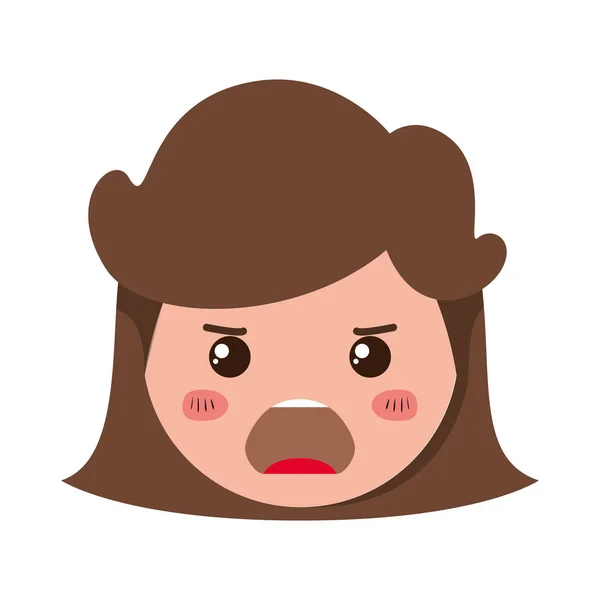 Kreslená žena rozzlobená hlava kawaii postava — Stockový vektor