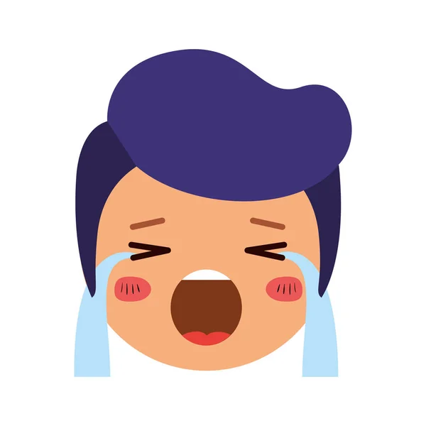 Desenho animado homem chorando cabeça kawaii personagem —  Vetores de Stock
