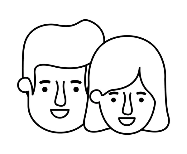 Casal cabeças avatares personagens —  Vetores de Stock