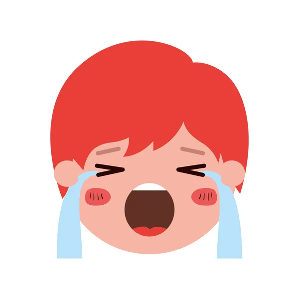 Caricatura hombre llorando cabeza kawaii carácter — Vector de stock