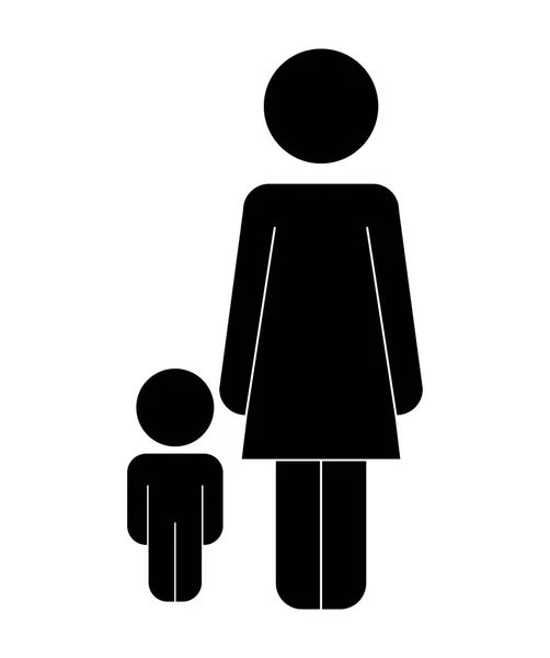 Mother with son figures silhouettes — Stock Vector