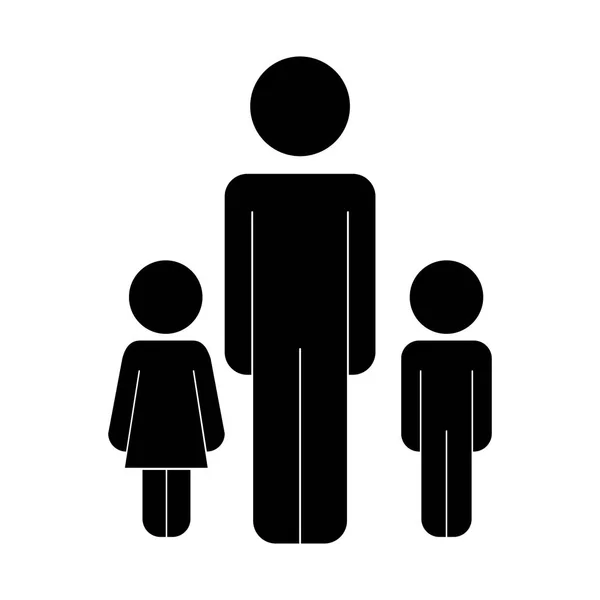 Père avec fils et fille silhouettes figures — Image vectorielle