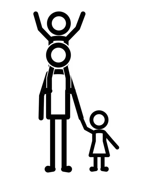 Father with son and daughter figures silhouettes — Stock Vector