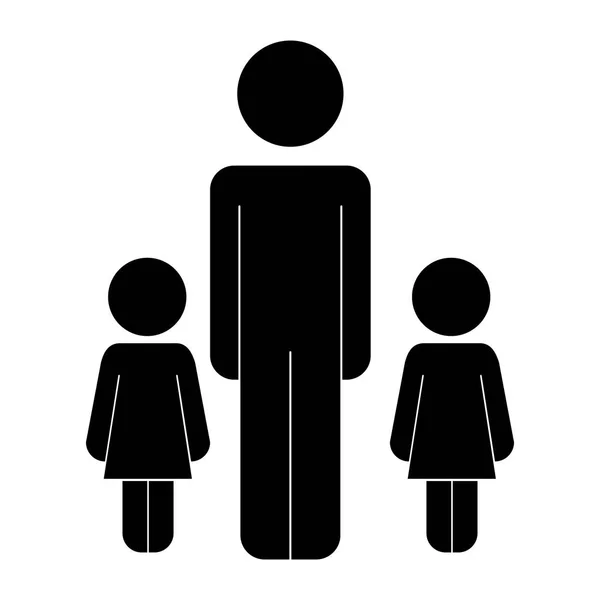 Padre con hijas figuras siluetas — Vector de stock