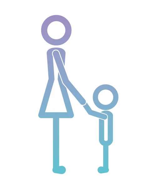 Mother with son figures silhouettes — Stock Vector