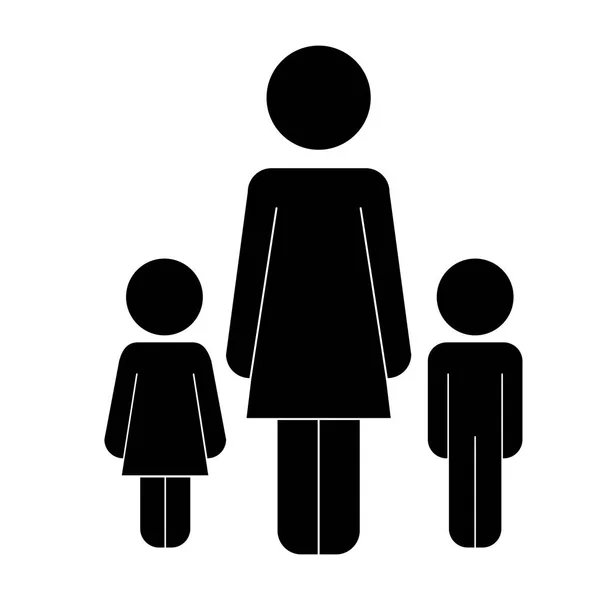 Mãe com filho e filha figuras silhuetas — Vetor de Stock