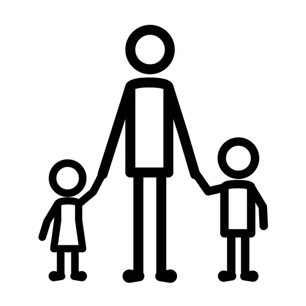 Vater mit Sohn und Tochter Figuren Silhouetten — Stockvektor