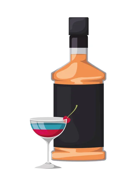 Copa bebida de cóctel con botella — Vector de stock