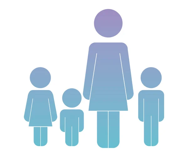 Mother with kids figure silhouette — Stock Vector
