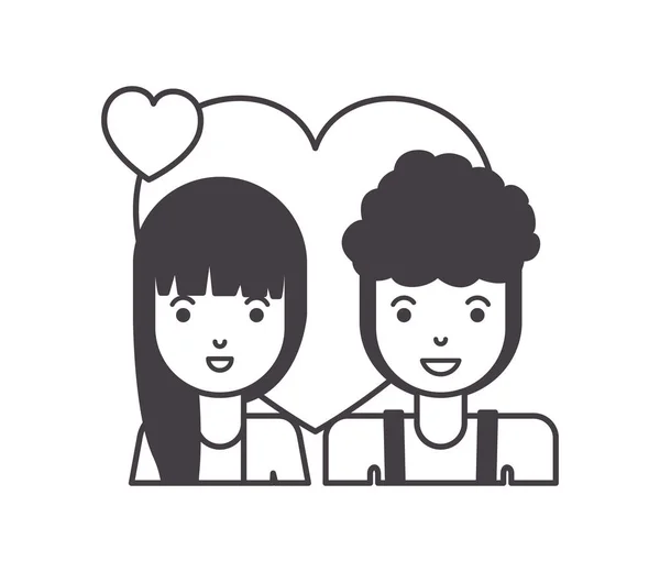 Young couple with hearts love characters — Stock Vector
