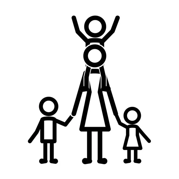 Mother with kids figure silhouette — Stock Vector