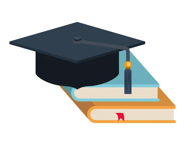 Sombrero de graduación con libros de pila — Vector de stock