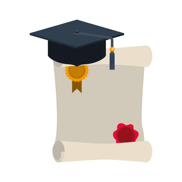 Sombrero de graduación con diploma — Vector de stock