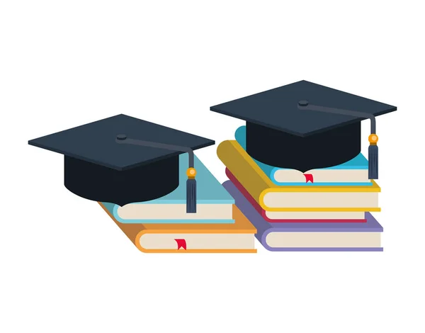 Sombreros de graduación con libros de pila — Vector de stock