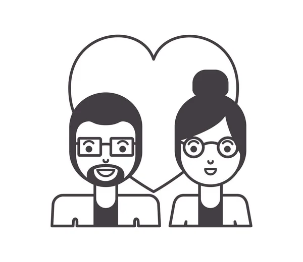 年轻夫妇与心的爱的字符 — 图库矢量图片
