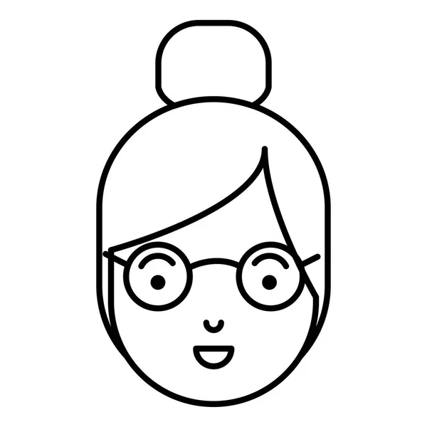 Beautiful and young woman head with glasses — Stock Vector