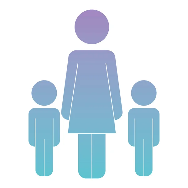 Mãe com filhos figuras silhuetas — Vetor de Stock