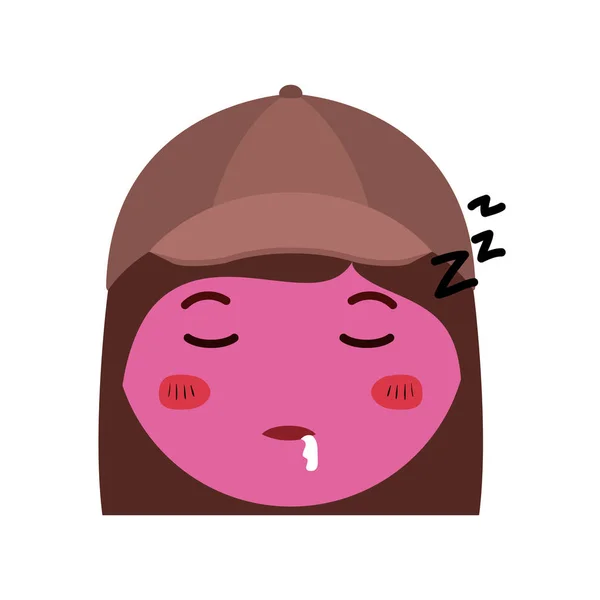 Kepala kartun wanita tidur karakter kawaii - Stok Vektor