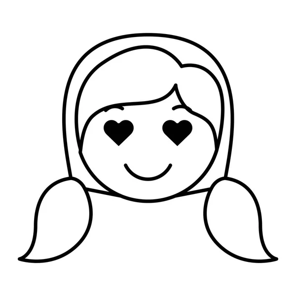 Dibujos animados cabeza mujer en el amor personaje kawaii — Vector de stock