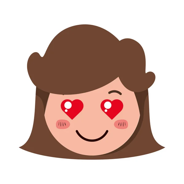 Cartoon cabeça mulher no amor kawaii personagem — Vetor de Stock