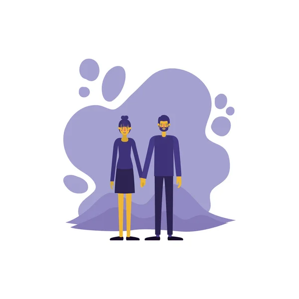 Couple characters with paint splash background — Stock Vector