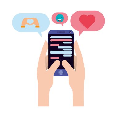 akıllı telefon ve sosyal medya simgeleri kullanarak eller