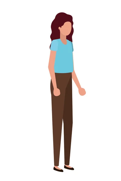 Joven mujer de pie carácter avatar — Vector de stock