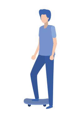 Genç adam uygulama kaykay karakter