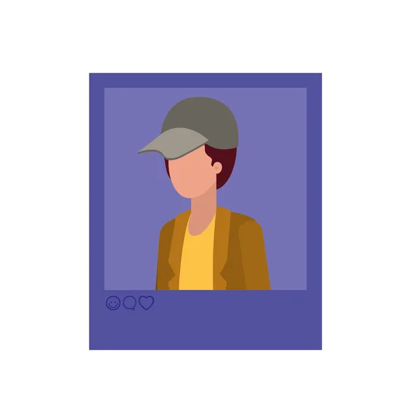 Foto instantánea del hombre con carácter avatar gorra — Vector de stock