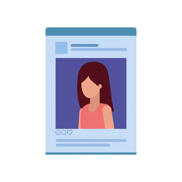 Womans szociális háló profilja avatar karakter — Stock Vector