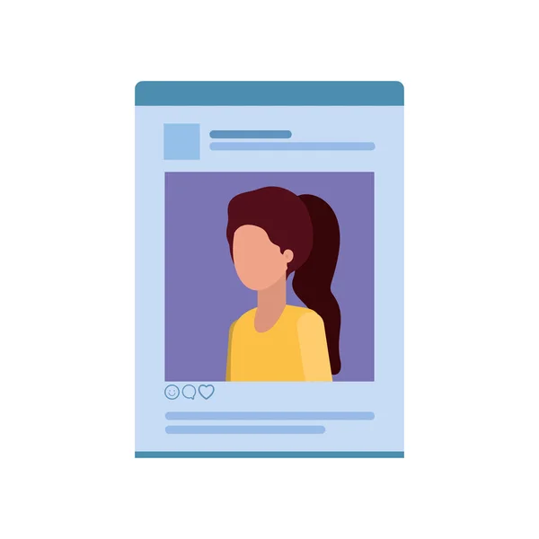 Kvinnans sociala nätverk profil avatar karaktär — Stock vektor