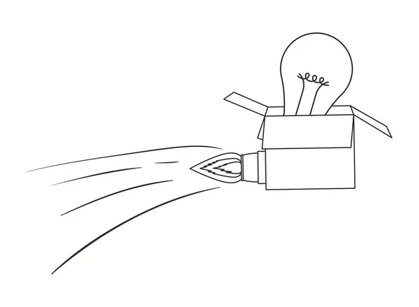 로켓과 전구 고립 된 아이콘 상자 — 스톡 벡터