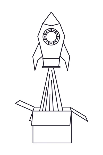 Rakieta wychodzi z pudełka na białym tle ikona — Wektor stockowy